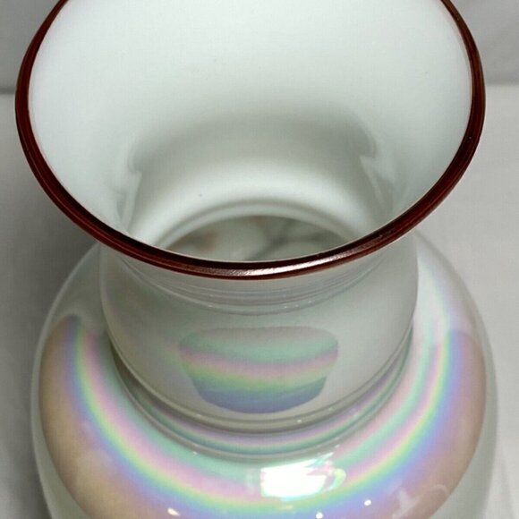 American Handblown Glass Handpainted Rare Pearl Opal Iridescent 9.5”Vase Vintage - Picture 11 of 12